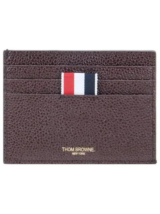 Pebble Grain Leather Stripe Note Compartment Card Wallet Brown - THOM BROWNE - BALAAN.