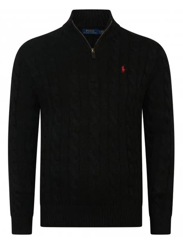 Men's Embroidery Pony Cable Half Zip Up Knit Top Black - POLO RALPH LAUREN - BALAAN 3