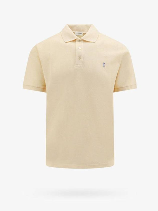 Men's Cassandre Cotton Polo Shirt Beige - SAINT LAURENT - BALAAN 1