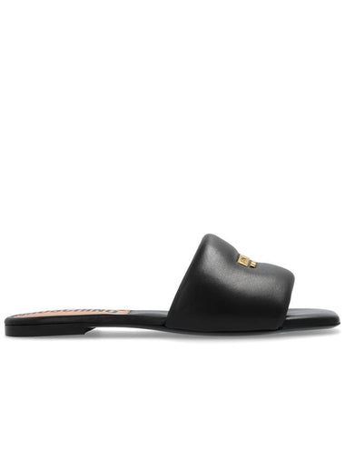 Moschino Leather Slides, Women's, Black - MOSCHINO - BALAAN 1