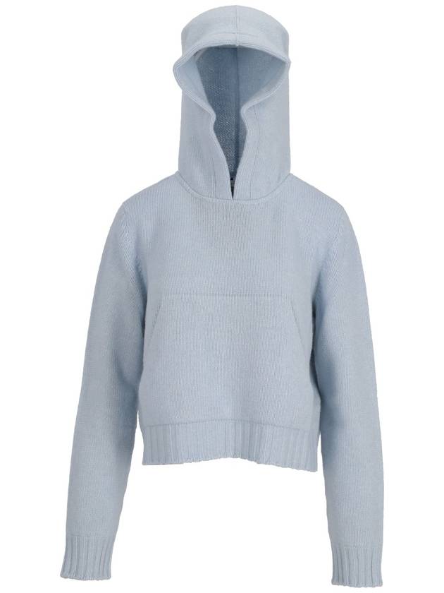 CURVED LOGO KNIT HOODY BABY BLUE - OFF W - PALM ANGELS - BALAAN 1