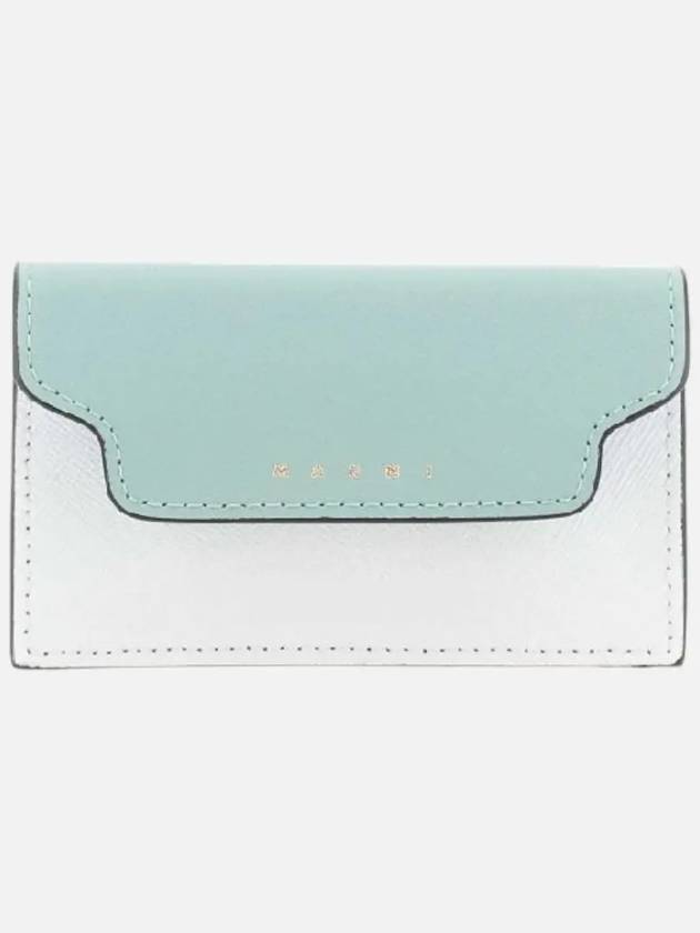 Logo Color Block Saffiano Card Wallet Tea Green - MARNI - BALAAN 2