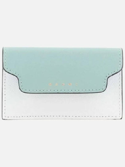 Logo Color Block Saffiano Card Wallet Tea Green - MARNI - BALAAN 2