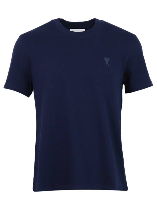 Heart Logo Cotton Short Sleeve T-Shirt Navy - AMI - BALAAN 2