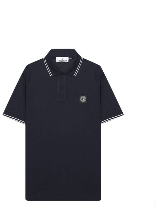 Stretch Cotton Pique Short Sleeve Polo Shirt Navy - STONE ISLAND - BALAAN 2