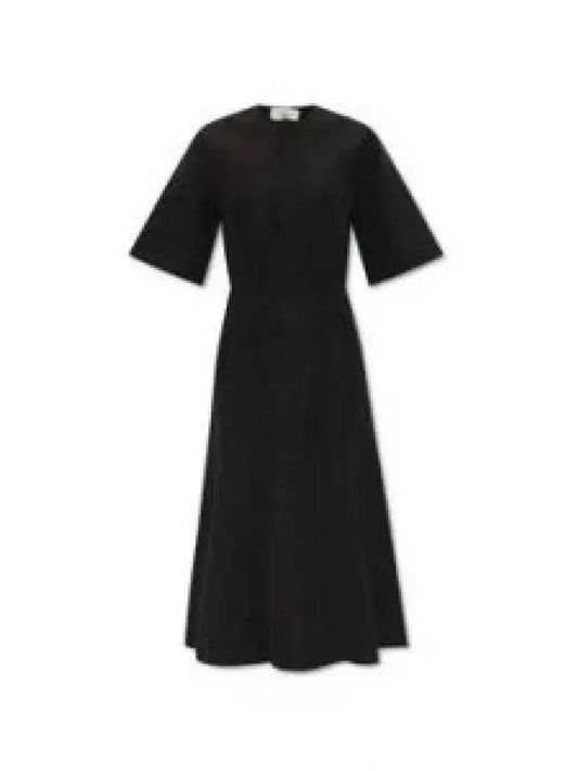Cotton Short Sleeve Midi Dress Black - AMI - BALAAN 2