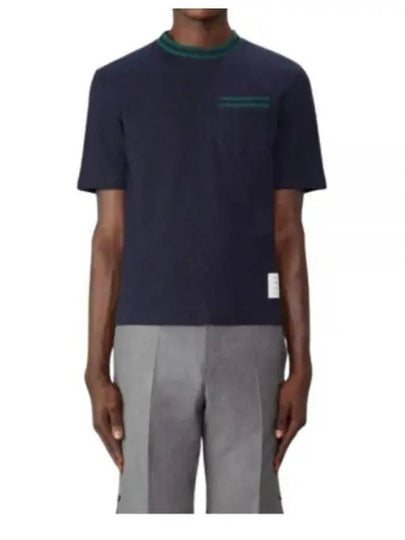 Pointelle Cotton Short Sleeve T-Shirt Navy - THOM BROWNE - BALAAN 2