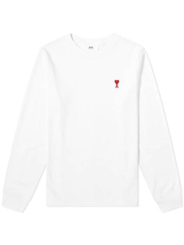 Men's Heart Logo Embroidered Long Sleeve T-Shirt White - AMI - BALAAN 1