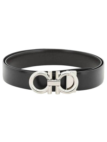 Gancini Buckle Reversible Leather Belt Black - SALVATORE FERRAGAMO - BALAAN 1