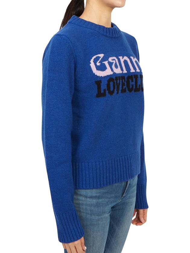 Logo Intarsia Crew Neck Knit Top Blue - GANNI - BALAAN 4