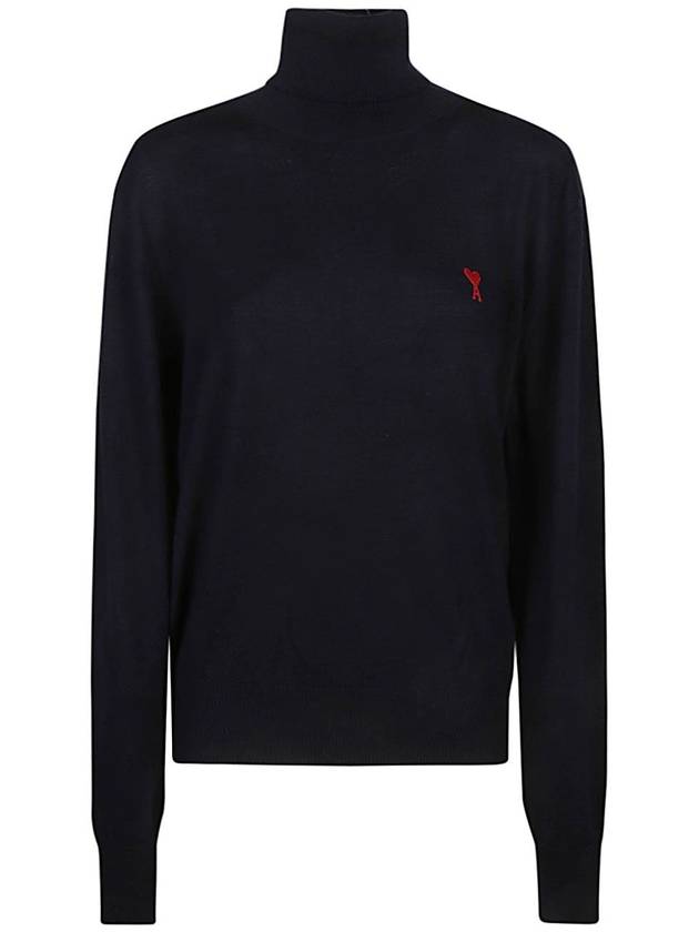 Heart Logo Wool Turtleneck Navy - AMI - BALAAN 2