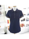 Women's Garrone Check Short Sleeve Polo Shirt Navy - BURBERRY - BALAAN 2