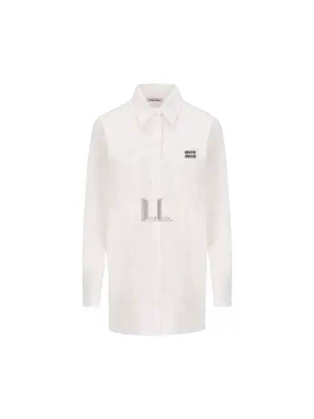 Chest Logo Populin Cotton Shirt White - MIU MIU - BALAAN 2