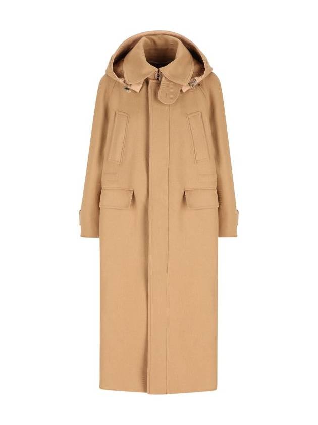 Logo embroidered hooded wool cashmere single coat camel - GUCCI - BALAAN 2