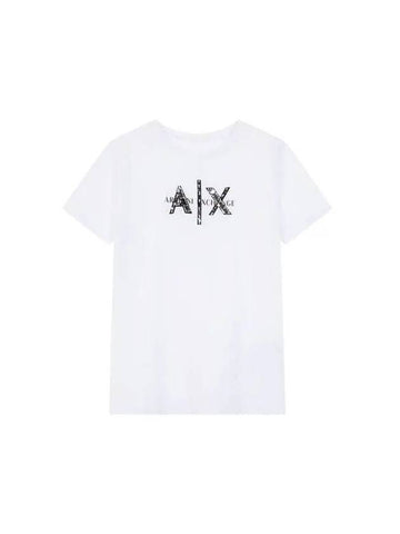 Women s Sequin Logo Crew Neck T Shirt White 271303 - ARMANI EXCHANGE - BALAAN 1