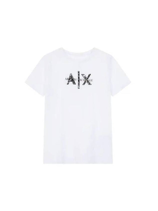 Women s Sequin Logo Crew Neck T Shirt White 271303 - ARMANI EXCHANGE - BALAAN 1