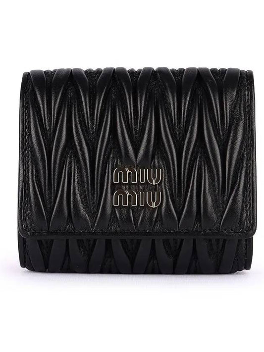 Matelasse Logo Nappa Leather Half Wallet Black - MIU MIU - BALAAN 2