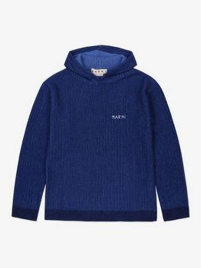 Distressed Logo Knit Cotton Hoodie Blue - MARNI - BALAAN 2