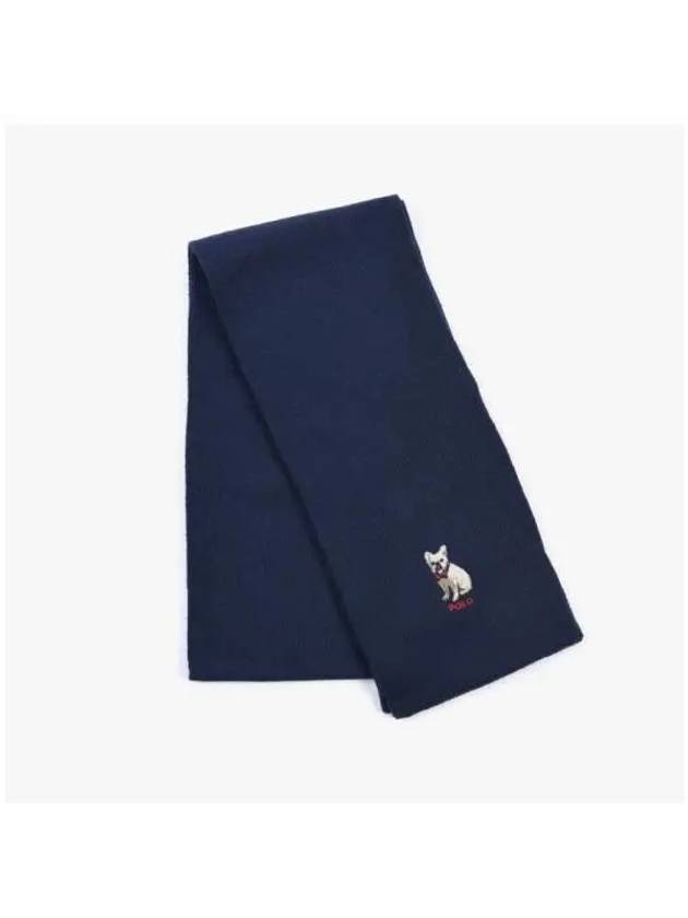 Embroidered French Bulldog Wool Muffler Navy - POLO RALPH LAUREN - BALAAN 4