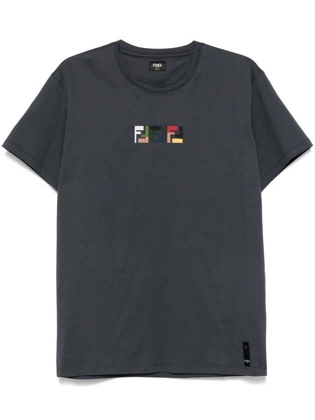 Embroidered Logo Short Sleeve T-Shirt Grey - FENDI - BALAAN 2