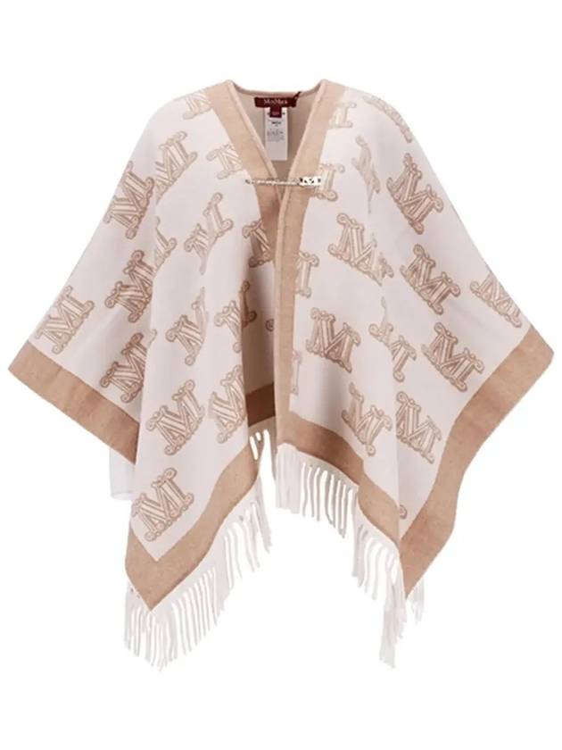 Fringe Logo Wool Cape Beige - MAX MARA - BALAAN 5