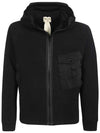 Garment Dyed One-Pocket Cotton Zip Up Hoodie Black - TEN C - BALAAN 10