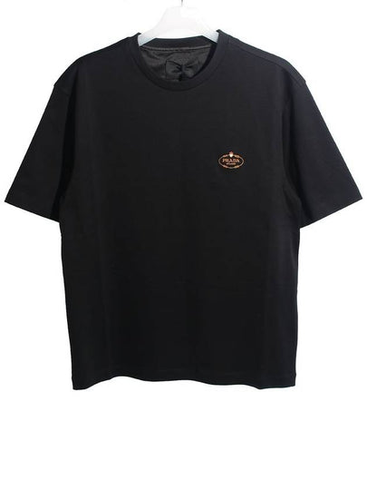 Triangular Logo Cotton Short Sleeve T-shirt Black - PRADA - BALAAN 2