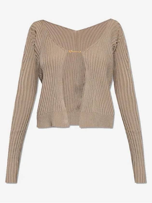 Fraru logo closure seamless open cardigan beige - JACQUEMUS - BALAAN.