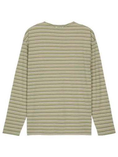 Hard Twist Cotton Boat Neck T Shirt Beige A24SP01BRBEIGEBORDER Long Sleeve Tee - AURALEE - BALAAN 1