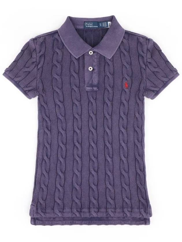 Slim Fit Cable Knit Polo Shirt Navy - POLO RALPH LAUREN - BALAAN 3