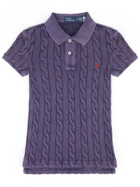 Slim Fit Cable Knit Polo Shirt Navy - POLO RALPH LAUREN - BALAAN 2