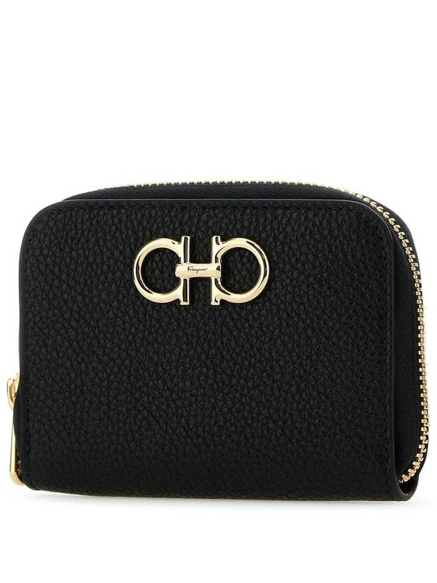 Women's Gancini Logo Zipper Card Wallet Black - SALVATORE FERRAGAMO - BALAAN 3