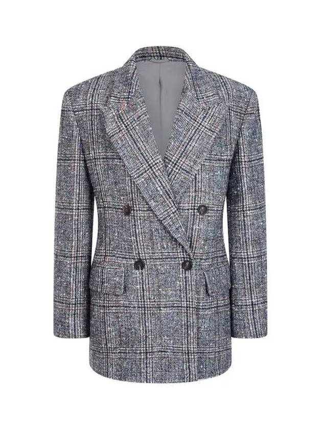 Women s Boucle Checked Peaked Double Jacket Dark Gray 270717 - BRUNELLO CUCINELLI - BALAAN 1