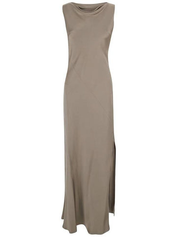 'Montereal' Grey Long Dress With Draped Neck In Satin Woman - ANTONELLI - BALAAN 1