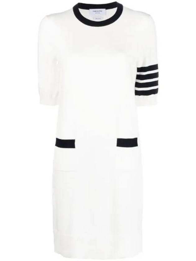 Diagonal Hector Outline Short Dress White - THOM BROWNE - BALAAN 1