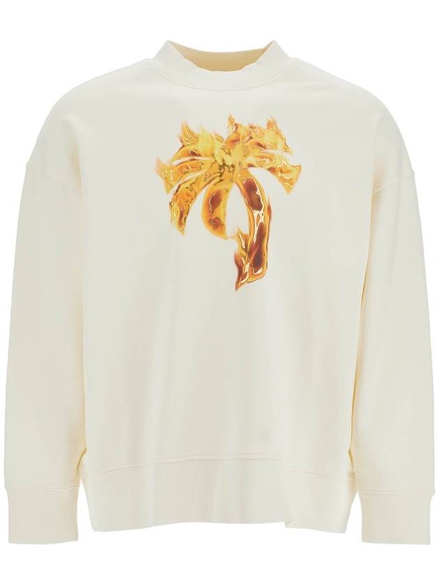 Palm Angels Burning Crew Neck Sweatshirt Off White - PALM ANGELS - BALAAN 2