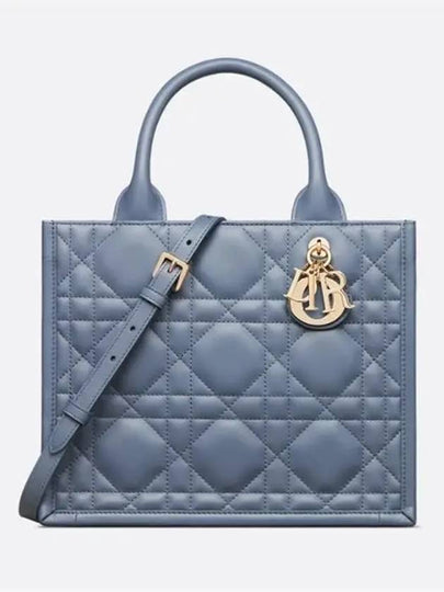 Macrocannage Calfskin Small Book Tote Bag Denim Blue - DIOR - BALAAN 2