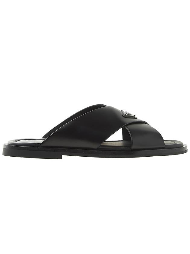 Triangle Logo Leather Slippers Black - PRADA - BALAAN 3