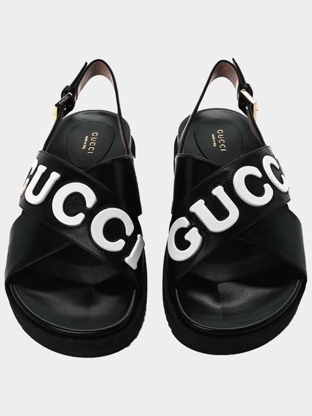 Women's Logo Leather Sandals Black - GUCCI - BALAAN 3