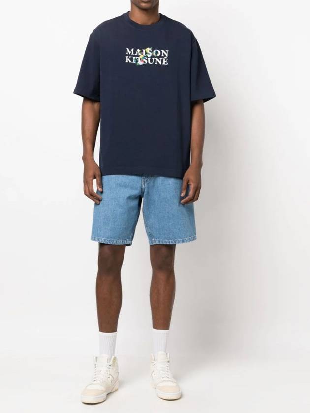 Flowers Oversized Short Sleeve T-Shirt Navy - MAISON KITSUNE - BALAAN 3