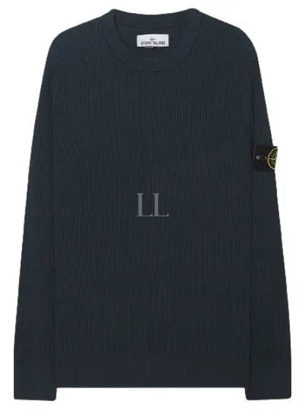 Wappen Patch Crew Neck Ribbed Wool Knit Top Blue - STONE ISLAND - BALAAN 2