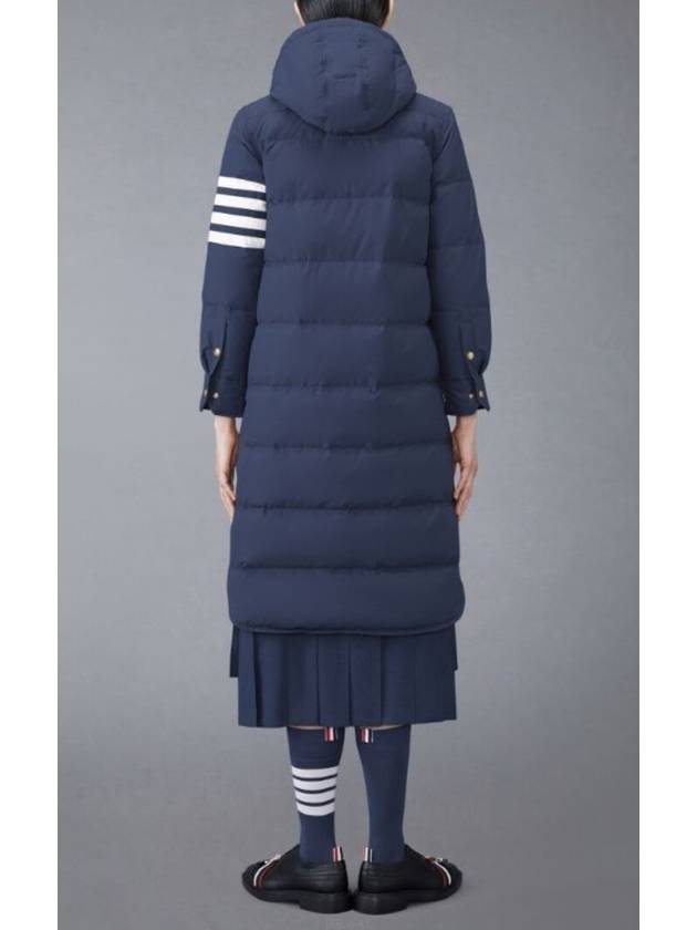 Downfilled Ripstop Classic 4 Striped Hoodie Down Long Padding Navy - THOM BROWNE - BALAAN 5