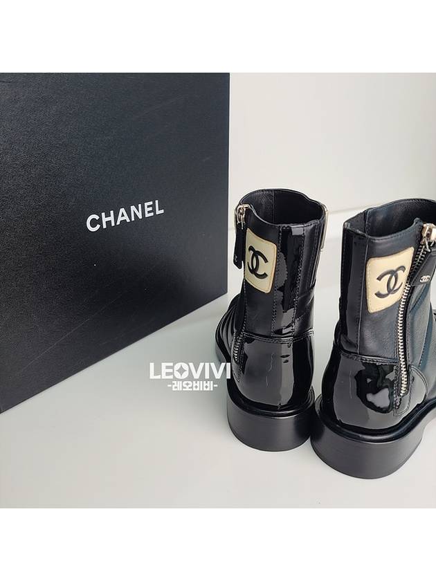 CC Logo Lettering Patent Leather Ankle Zipper Boots Black 365 G38928 - CHANEL - BALAAN 8