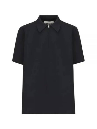 Straight Hem Zipper Short Sleeve Polo Shirt Black - JIL SANDER - BALAAN 2