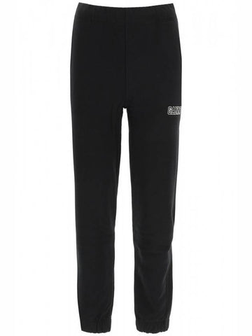 Side Logo Cotton Jogger Track Pants Black - GANNI - BALAAN.