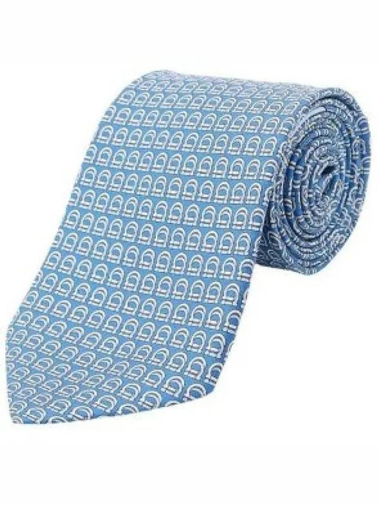 Interwoven Gancini Print Silk Tie Light Blue - SALVATORE FERRAGAMO - BALAAN 2