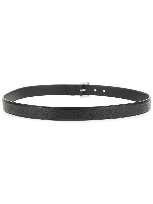 Grained Leather Silver Monogram Belt Black - SAINT LAURENT - BALAAN 5