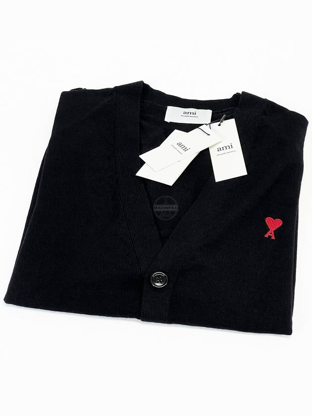 Red Heart Logo Merino Wool Cardigan Black - AMI - BALAAN 4