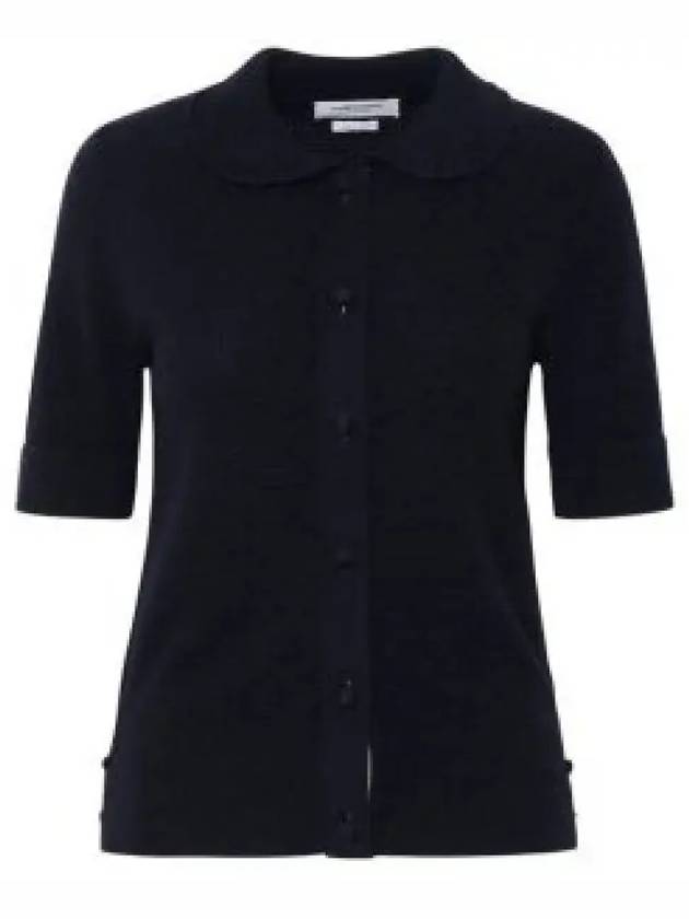 Button Up Merino Wool Short Sleeve Polo Knit Top Navy - THOM BROWNE - BALAAN 2