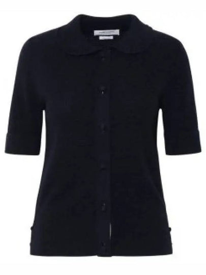 Button Up Merino Wool Short Sleeve Polo Knit Top Navy - THOM BROWNE - BALAAN 2